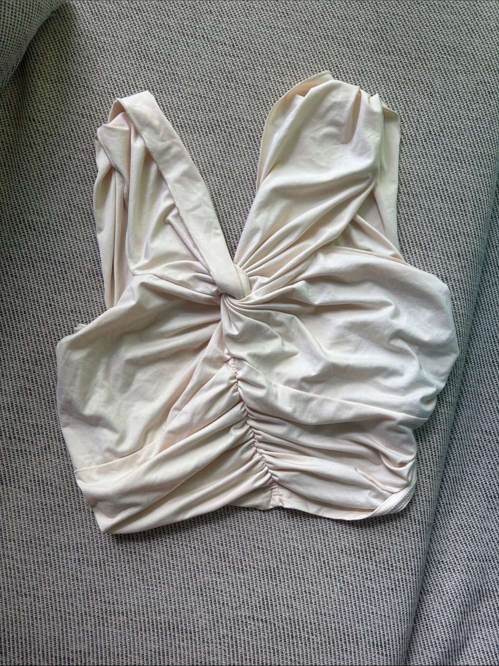 Cider Twist-Ruched Crop Top - Light Cream